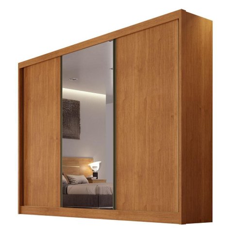 Guarda Roupa Casal Lôgan 3 Portas 1 com Espelho 8 Gavetas Cinamomo - Novo Horizonte