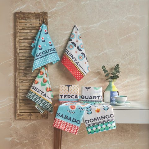 Pano de Prato Copa Lepper Estampado Semaninha Pop 40cm X 60cm 7 Peças