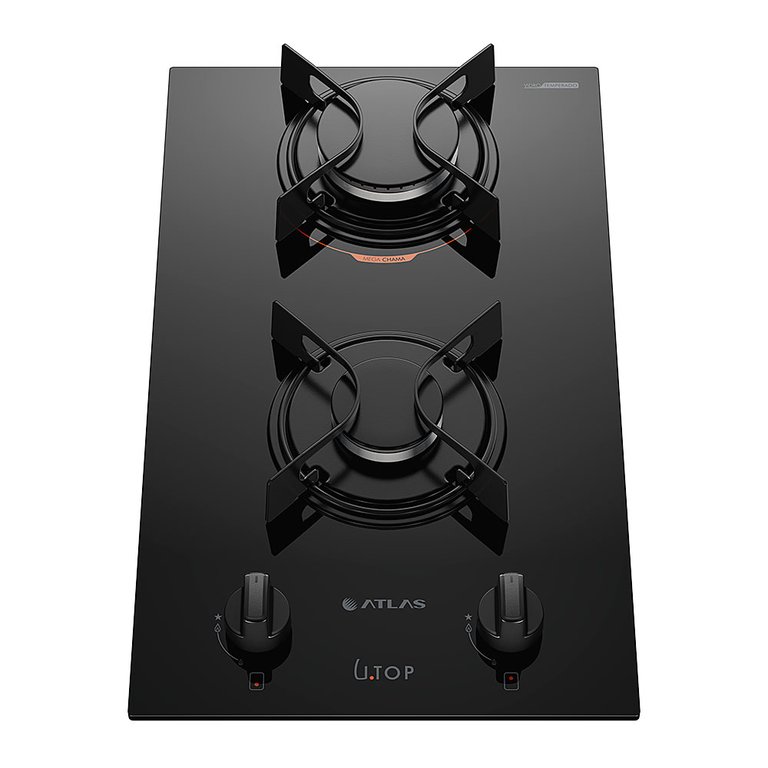 Cooktop 2 Bocas Preto Mesa de Vidro Atlas U Top Bivolt