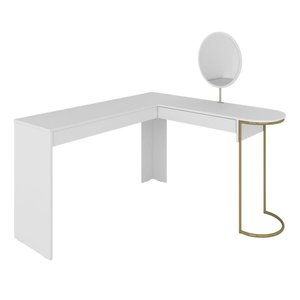 Escrivaninha Penteadeira em L com Espelho Mavi Dourado/branco - M.a Dourado/branco
