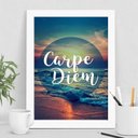 Ver imagem 1 de Quadro Decorativo Praia por do Sol Carpe diem 45x34cm - com Vidro:madeira Branca
