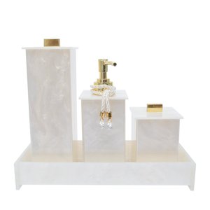 Kit Lavabo com 4 Peças Elegance Acrílico Pérola com Dourado