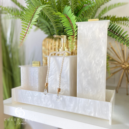 Kit Lavabo com 4 Peças Elegance Acrílico Pérola com Dourado - 3
