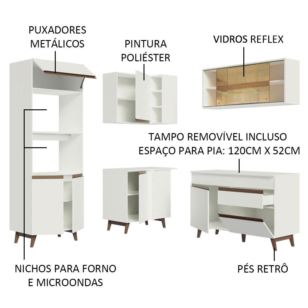 Armário de Cozinha Completa de Canto 332cm Branco Reims Madesa 01 - 5