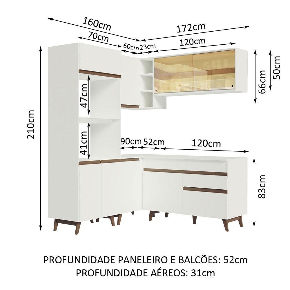 Armário de Cozinha Completa de Canto 332cm Branco Reims Madesa 01 - 4