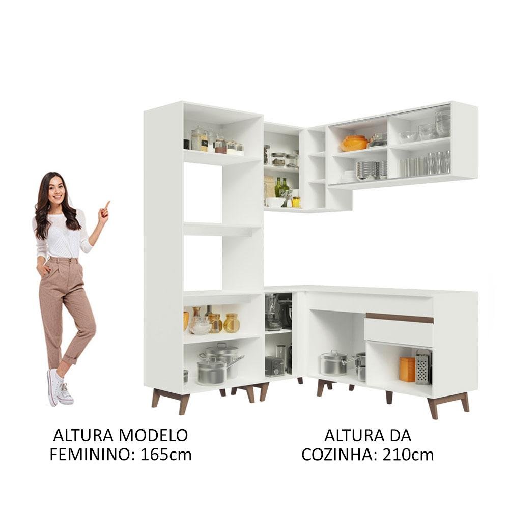 Armário de Cozinha Completa de Canto 332cm Branco Reims Madesa 01 - 6