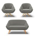 Ver imagem 1 de Kit 01 Namoradeira 02 Lugares e 02 Poltronas Giratória Giovana Suede Grafite Base Madeira MM30 - D
