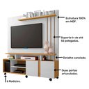 Ver imagem 3 de Estante Home Valência com 2 Portas e Painel para TV até 55 Polegadas Permóbili Off White/Nature