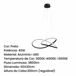 Lustres Pendente Metal Led Integrada Moderno Sala de Estar - 3