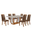 Ver imagem 1 de Mesa de Jantar Milena 180cm Tampo MDF Vidro Canto Copo com 6 Cadeiras Aline