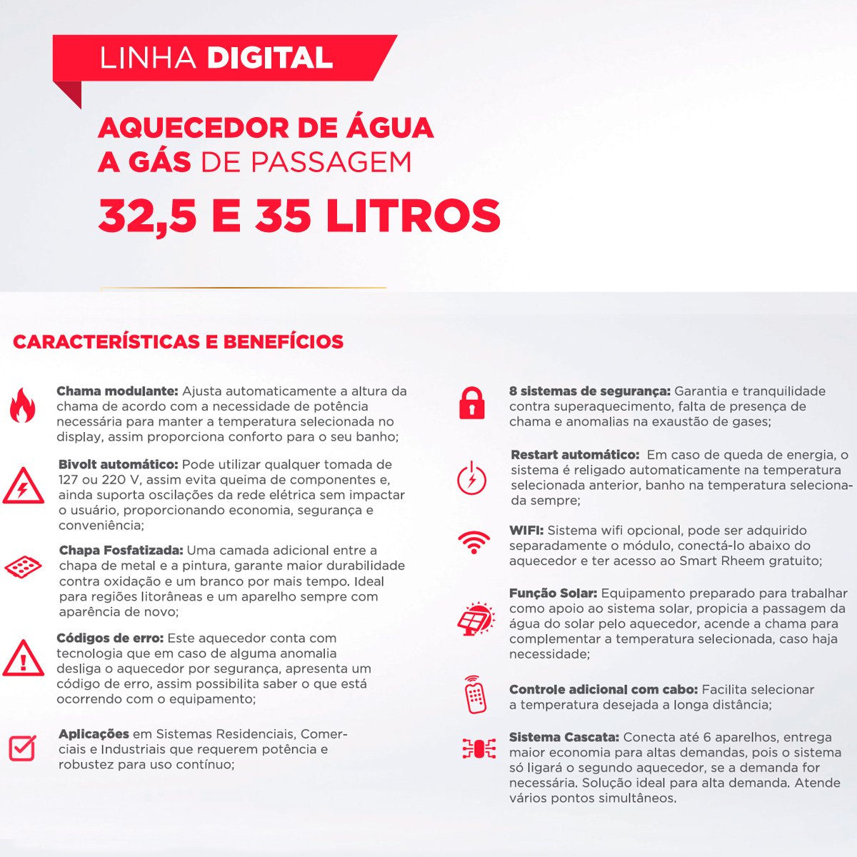 Aquecedor de Água a Gás Digital Rheem 32,5 Litros Glp (para Sistemas) - 8