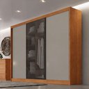 Ver imagem 3 de Guarda Roupa Casal Londres 3 Portas 1 com Vidro Reflecta 8 Gavetas Cinamomo Fendi - Novo Horizonte