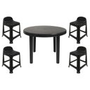 Ver imagem 1 de Mesa Redonda Desmontável de Plástico 94cm Preta + 4 Banquetas com Encosto