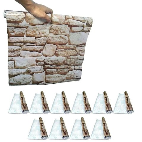 Papel de Parede Vinilico Kit 11 Uni Adesivo Pedra Rolo Lavavel