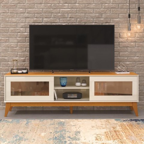 Rack para Tv até 65 Polegadas Bela 2 Portas Vidro Deslisante Reflecta 180cm -via Nossa - Off e Cedro