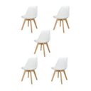 Ver imagem 1 de Conjunto C/5 Cadeiras Charles Eames Leda Saariem Design Wood Estofada Base Madeira - Branca