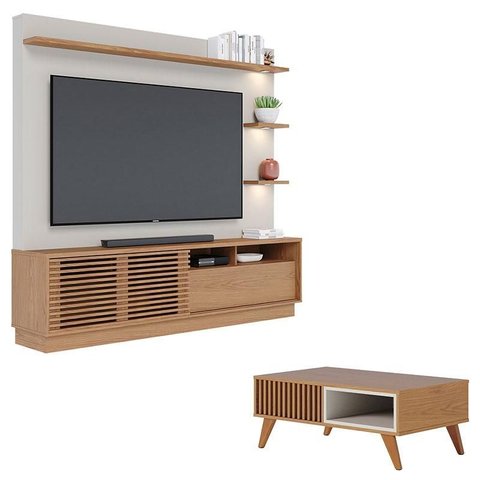 Estante Home Theater Campeche Freijó Off White Matte com Mesa de Centro Jeri Freijó Off White- Colib