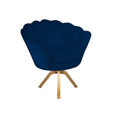 Poltrona Decorativa Pétala Base Giratória Madeira Suede Azul Marinho Mz Decor