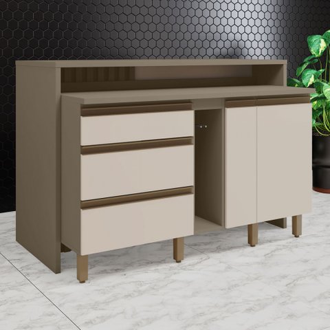 Bancada de Cozinha Kit Ilha Gourmet Condi Connect 2 Portas 3 Gavetas Ripado Duna/cristal - Henn