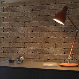 Papel de Parede Tijolos de Pedra Marrom-60x300cm
