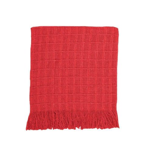 Manta Xale Rubi 1,70m X 1,40m com Franja para Sofá Cama 100% Algodão 01 Peça - Vermelho