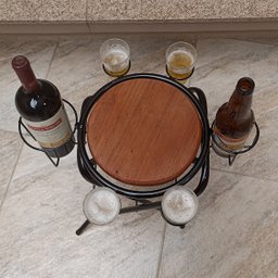Mesa petisqueira dobrável de ferro e madeira super resistente e compacta com espaço para 4 copos 2 g - 4