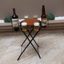 Ver imagem 1 de Mesa petisqueira dobrável de ferro e madeira super resistente e compacta com espaço para 4 copos 2 g