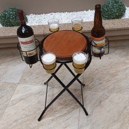 Mesa petisqueira dobrável de ferro e madeira super resistente e compacta com espaço para 4 copos 2 g - 3