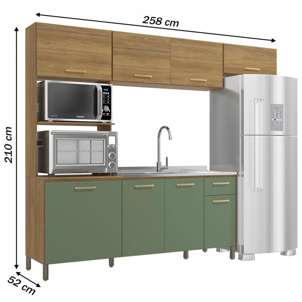 Cozinha Compacta 258cm 8 Portas 1 Gaveta sem Tampo L780a Kappesberg - Nogueira/verde Oliva - 4