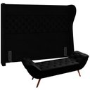 Ver imagem 1 de Kit Cabeceira Cama Box Casal 195 Cm Madrid com Puff Recamier Santorini Couríssimo Preto - Lyam