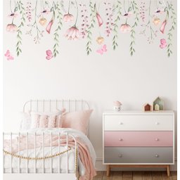 Adesivo de Parede Florais Folhagens Boho Aquarela - 1