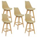 Ver imagem 1 de Kit 5 Banquetas Monty Leda Luisa Saarinen Alta Base Fixa Madeira