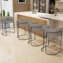 Ver imagem 2 de Kit 03 Banquetas Baixa Base de Aço Preto Betina D02 Linho Bege D-463 - Lyam Decor