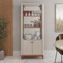 Ver imagem 2 de Cristaleira de Vidro e Espelho Moderna 180x74cm Jade Lukaliam Off White/jequitiba