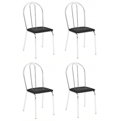 Kit 4 Cadeiras Lisboa Cromada para Cozinha ou Área Gourmet-assento Sintético Preto Gat Magazine
