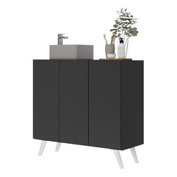 Gabinete Banheiro 3 Portas Retrô 90cm Multimóveis V5030 Preto/Branco - 1 Gabinete Banheiro 3 Portas Retrô 90cm Multimóveis V5030 Preto/Branco - 1