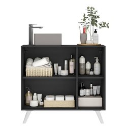 Gabinete Banheiro 3 Portas Retrô 90cm Multimóveis V5030 Preto/Branco - 5 Gabinete Banheiro 3 Portas Retrô 90cm Multimóveis V5030 Preto/Branco - 5