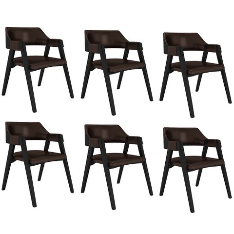 Kit 6 Cadeiras Sala de Jantar e Jogos Carteados Madeira Maciça Poker Pu Marrom/preto G42 - Gran Belo