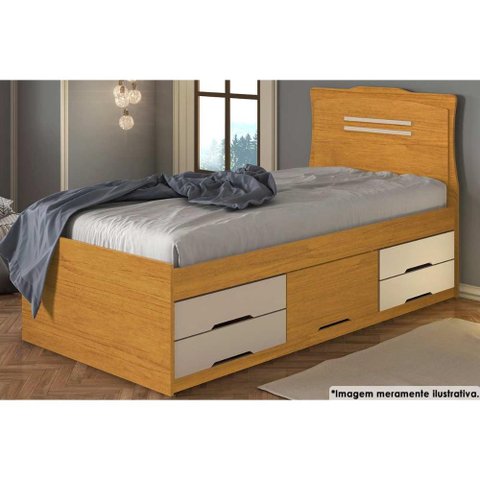 Cama Solteiro Multifuncional Júlia C/ 5 Gavetas Cinamomo/off White - Conquista