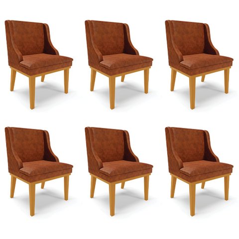 Kit 6 Cadeiras Decorativas Sala de Jantar Base Fixa de Madeira Firenze PU Nozes/Castanho G19 - Gran 