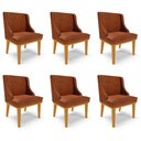 Ver imagem 1 de Kit 6 Cadeiras Decorativas Sala de Jantar Base Fixa de Madeira Firenze PU Nozes/Castanho G19 - Gran