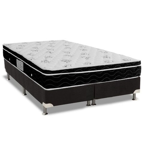 Cama Box Queen: Colchão Molas Bonnel Ortobom Nanolastic Physical Spring + Base CRC Suede Black(158x1