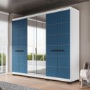 Ver imagem 1 de Roupeiro Lisboa 6 Portas com Espelho 4 Gavetas 242x214cm Branco/Azul 240855