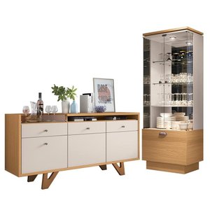 Sala de Jantar com Cristaleira e Buffet Aparador Diamante Cinamomo/Off White - PR Móveis