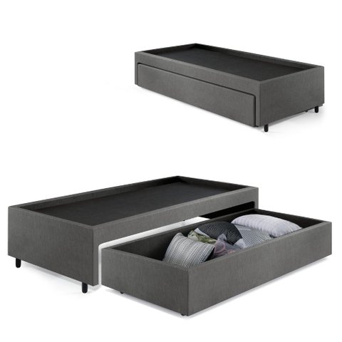 Base Box Cama Solteirão com Gaveta Sapateira para Colchão 96x203cm Courino Linho