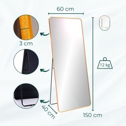 Espelho Grande Retangular Corpo Inteiro 150 X 60 Cm com Suporte de Chão - 6