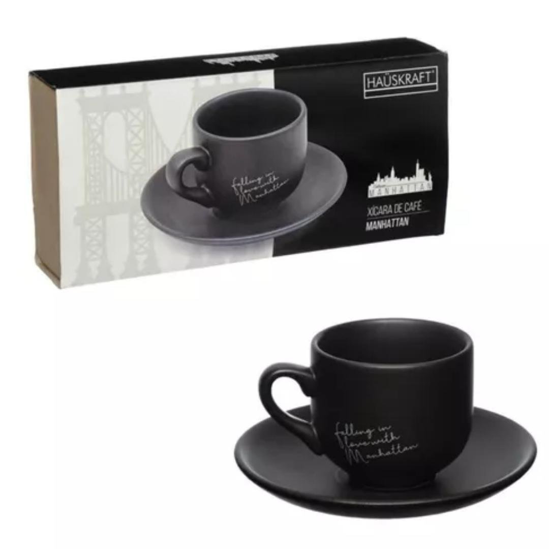 Jogo Xícaras Café Manhattan Preto 90 Ml Porcelana 12 Peças - 1