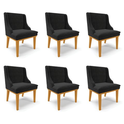 Kit 6 Cadeiras Decorativas Sala de Jantar Base Fixa de Madeira Firenze Suede Preto/Castanho G19 - Gr