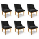 Ver imagem 1 de Kit 6 Cadeiras Decorativas Sala de Jantar Base Fixa de Madeira Firenze Suede Preto/Castanho G19 - Gr