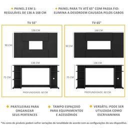 Mesa Gamer com Painel TV 65" Multimóveis Guilda FG3585 Preta - 3